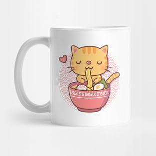 Cute Cat Eating Japanese Ramen Noodles Mug